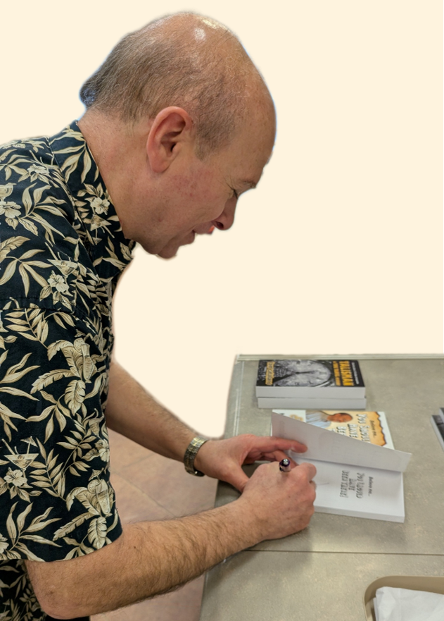 Tom signing books at Brown Sparrow Books